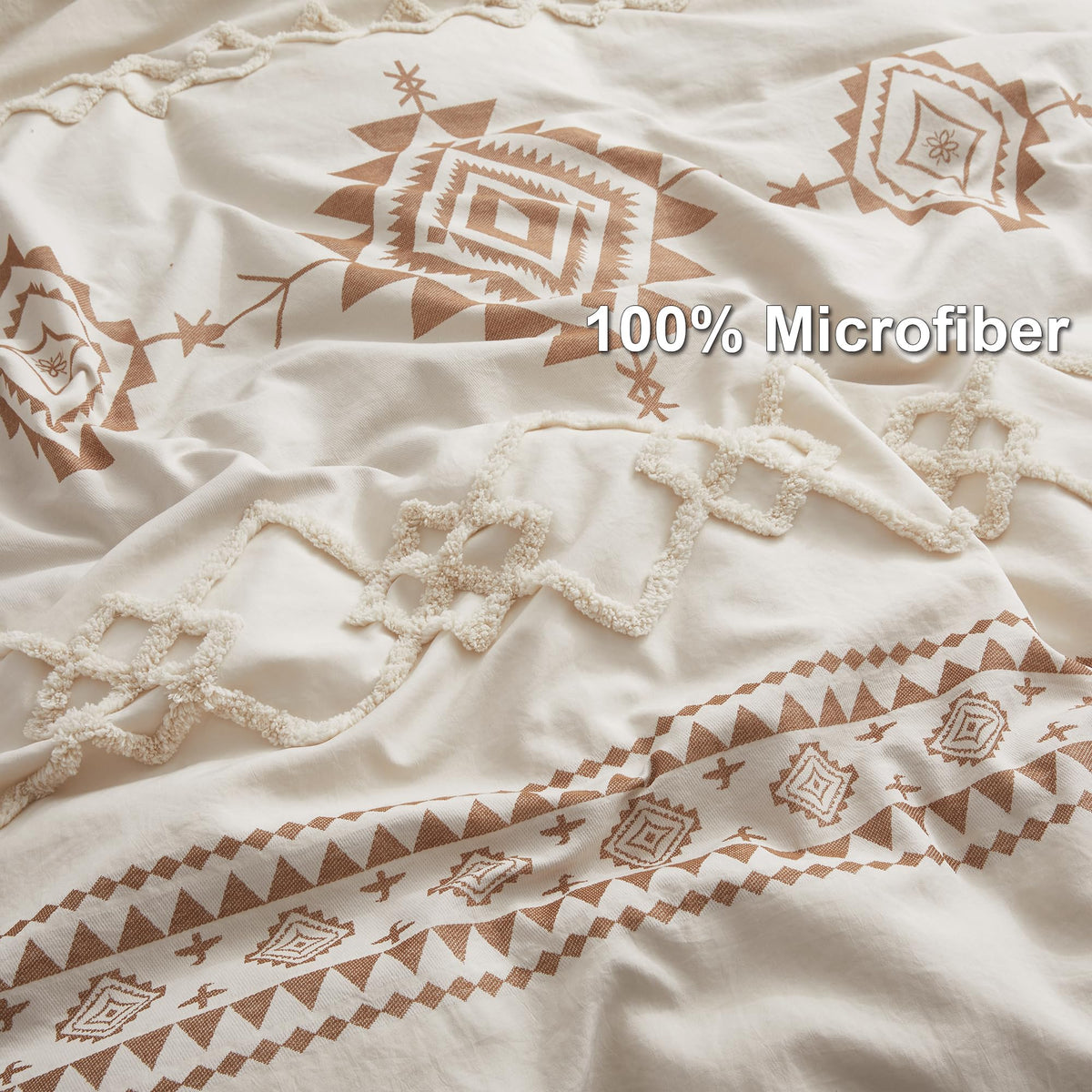 Boho Duvet Cover King Size, Beige & Terracotta, 3 Pieces