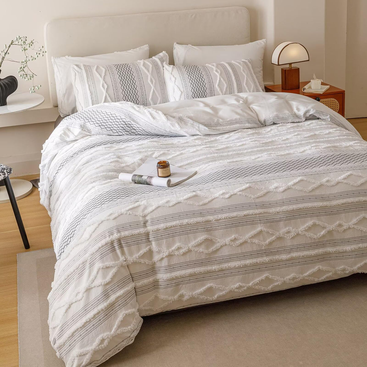 Tufted Black Comforter Set Jacquard Bedding Shabby Chic Farmhouse Bed Sets