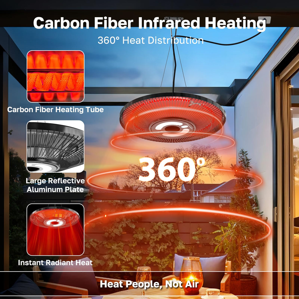 Electric Patio Heater Outdoor, 1500W Infrared Hanging Heater Ceiling Mounted with Chain, IP65 Waterproof Outdoor