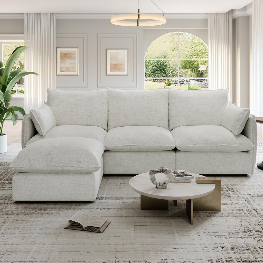Cloud Modular Sectional Sofa, Waterproof 3 Seat Couch, Cream White