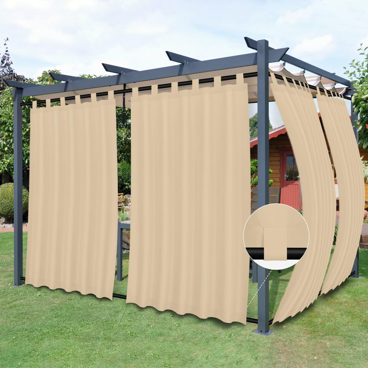 Outdoor Patio Curtains 2 Panels, 54x84 inch, Beige