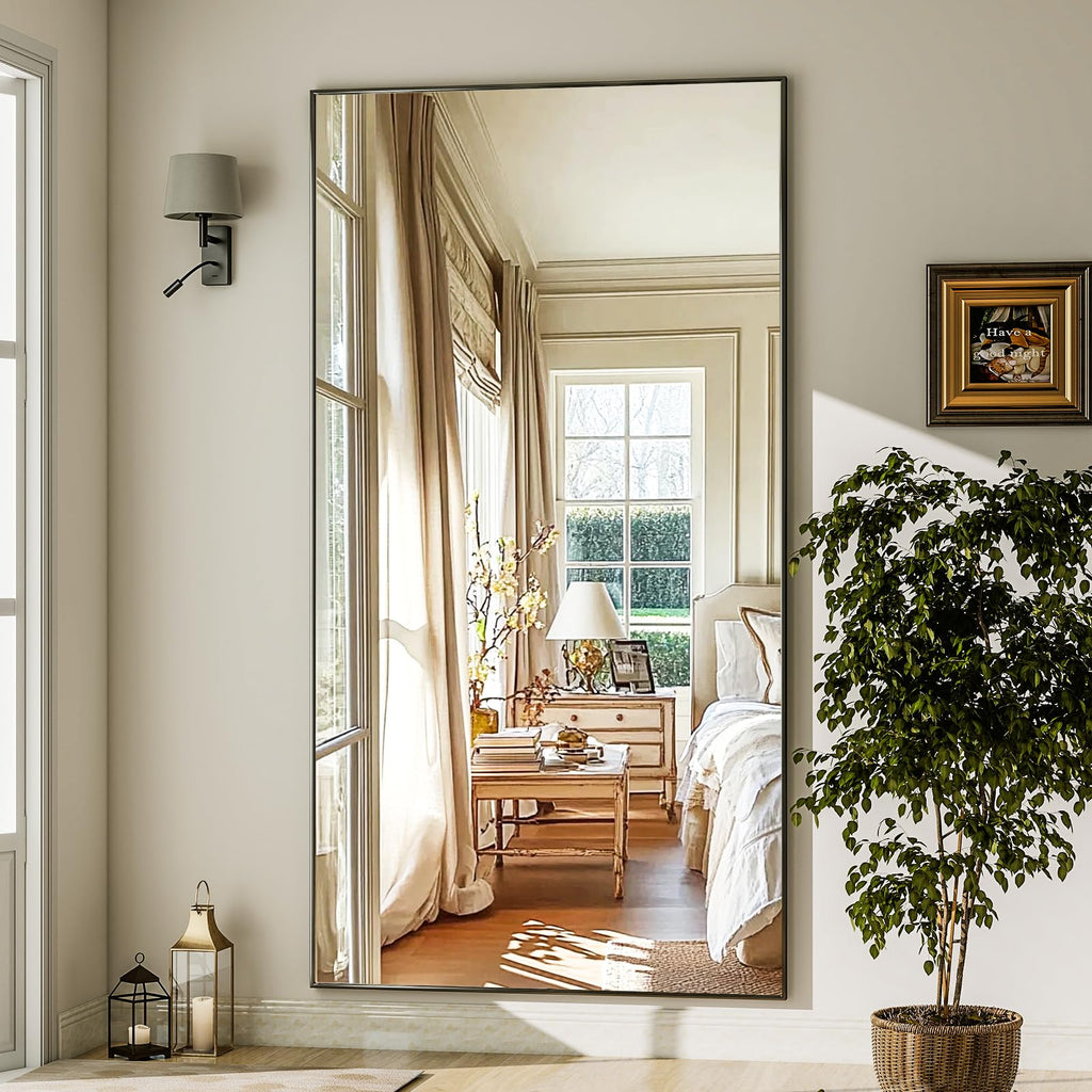 71"x31" Full Length Mirror Large Floor Mirror with Stand, Black