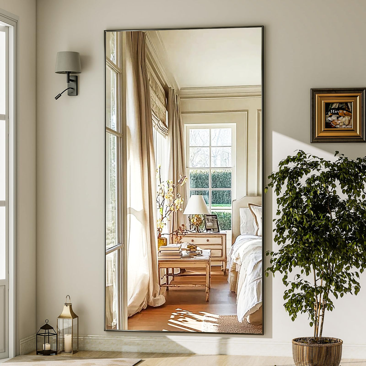 71"x31" Full Length Mirror Large Floor Mirror with Stand, Black