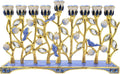 Hanukkah Enamel Pomegranate & Blue Bird Design, Hand-Painted Enameled Metal This Ornate 9 Branch Measures 12" High X