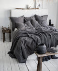 Khedapati Textiles Charcoal Grey Linen Duvet Cover. Natural Stonewashed Dark Grey Linen Duvet Cover in