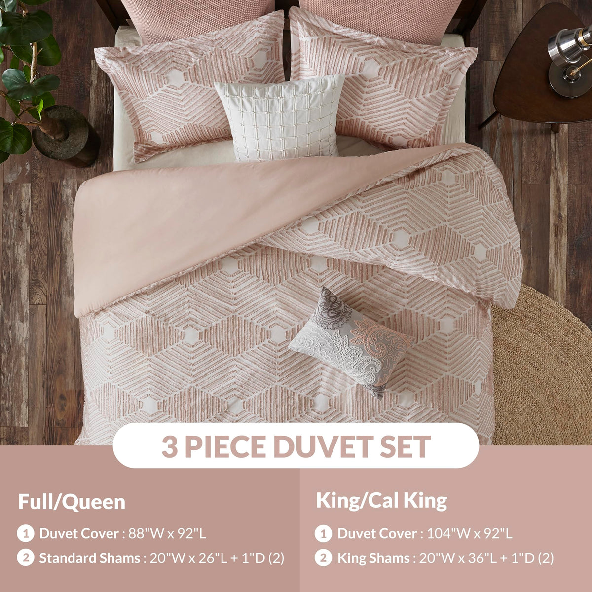 Duvet Cover Set, Geometric Cotton Bed Duvet Cover, Modern Farmhouse with Clipped Jacquard, All Season