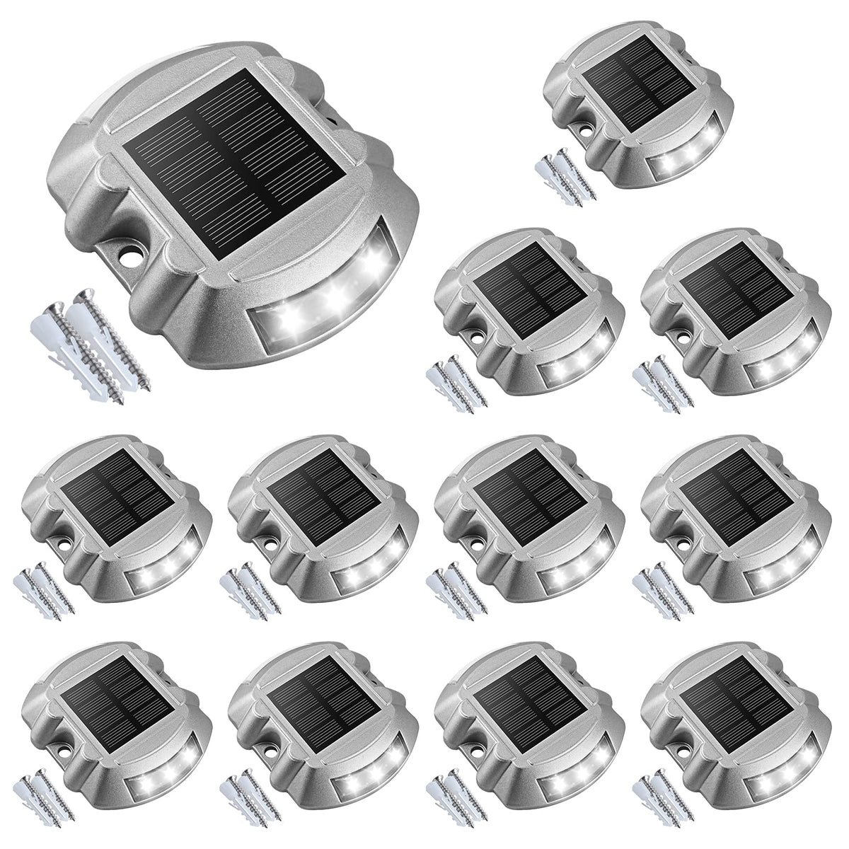 Solar Deck Driveway Dock Lights,Solar Pathway Lights,White 12 Pack