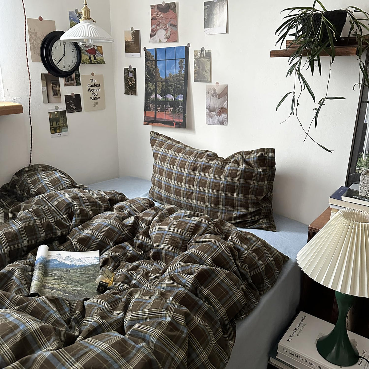Vintage Buffalo Plaid Duvet Cover Set - 3 Piece Washed Cotton Bedding Set with Grid Pattern, Soft &