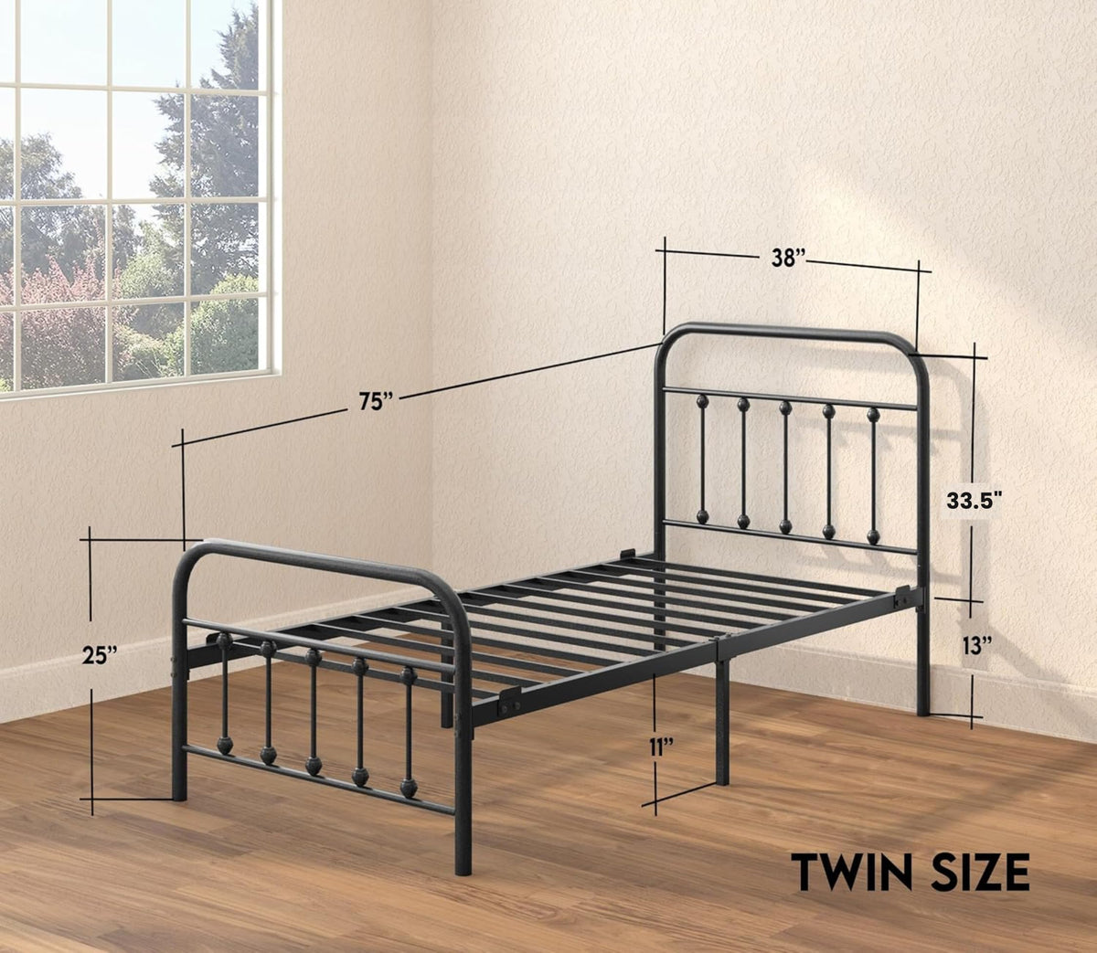 Golden Gate Beds Vintage Wrought Iron Bed Frame with Classic Metal Platform Base, Headboard and Footboard, No Box