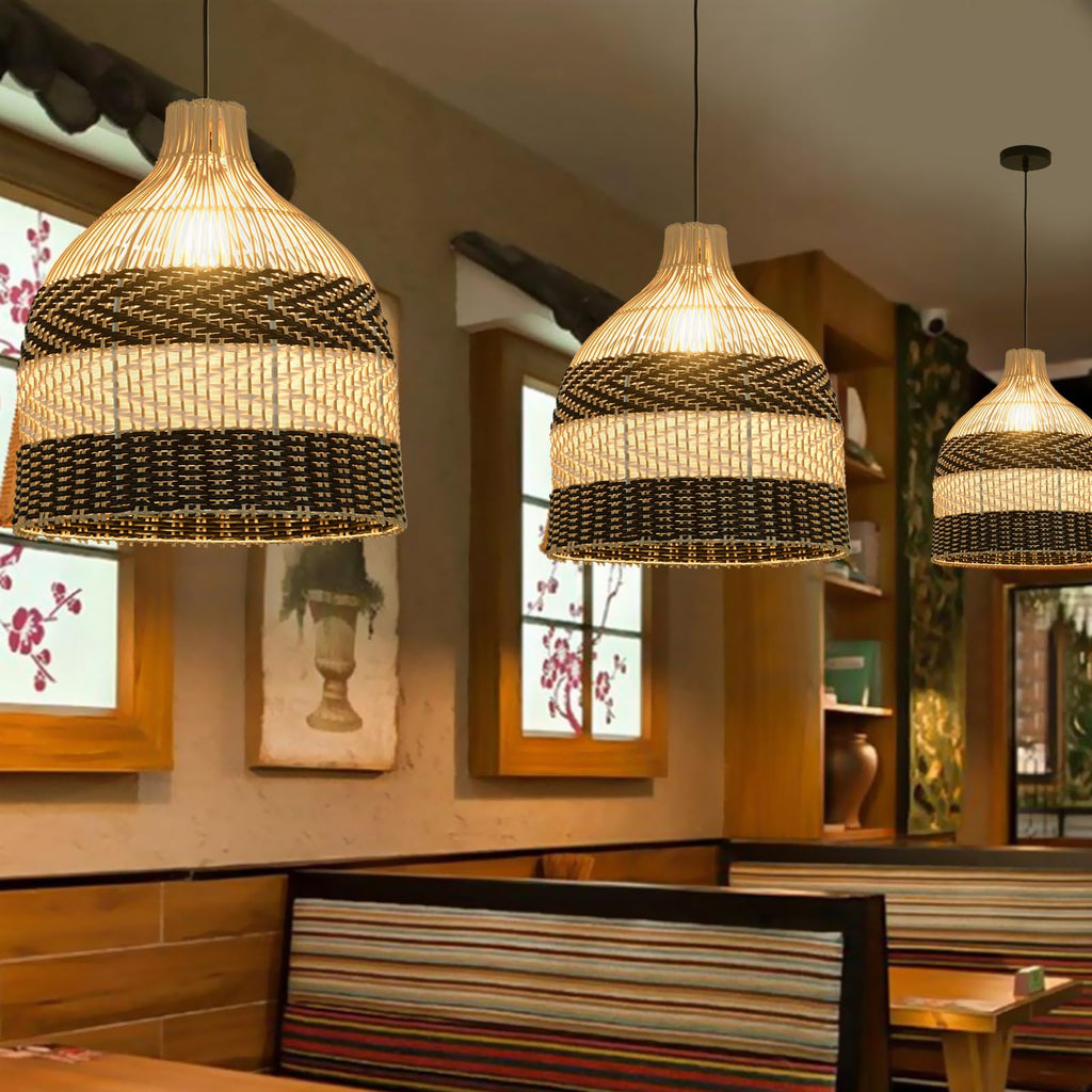 15.75" Rattan Pendant Light, Wicker Hanging Light