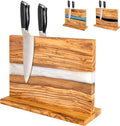 Magnetic Knife Block Stand - Italian Olive Wood Kitchen Knife Holder Rack with Resin Flow Design - Double Sided