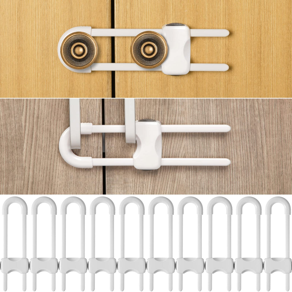 10 Pack Baby Proof Cabinet Locks Adjustable U Shaped,White