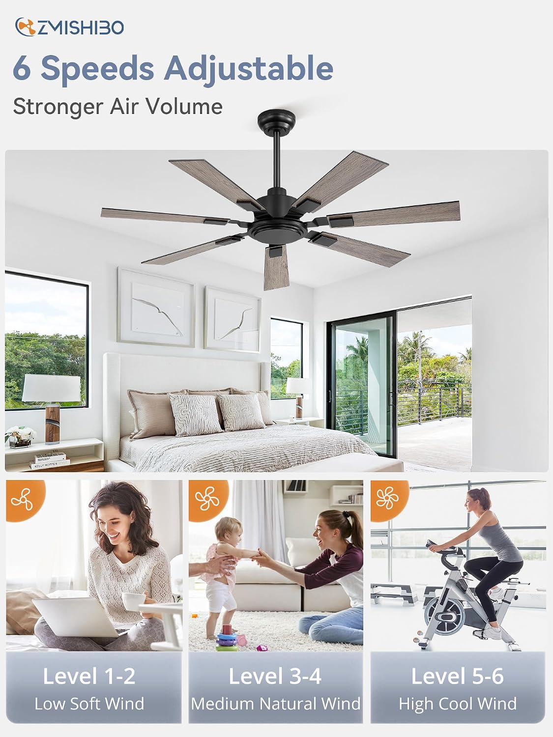 52" Black Ceiling Fan with Remote, No Light