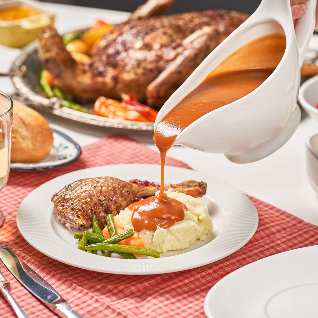 Gravy Boat with Saucer - 16oz Fine Porcelain Sauce & Salad Dressing Boat (White)