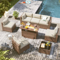 8 Piece Outdoor Patio Furniture Set with 44'' Fire Pit Table, Outdoor Patio Furniture Set with 4'' Thicken Cushion