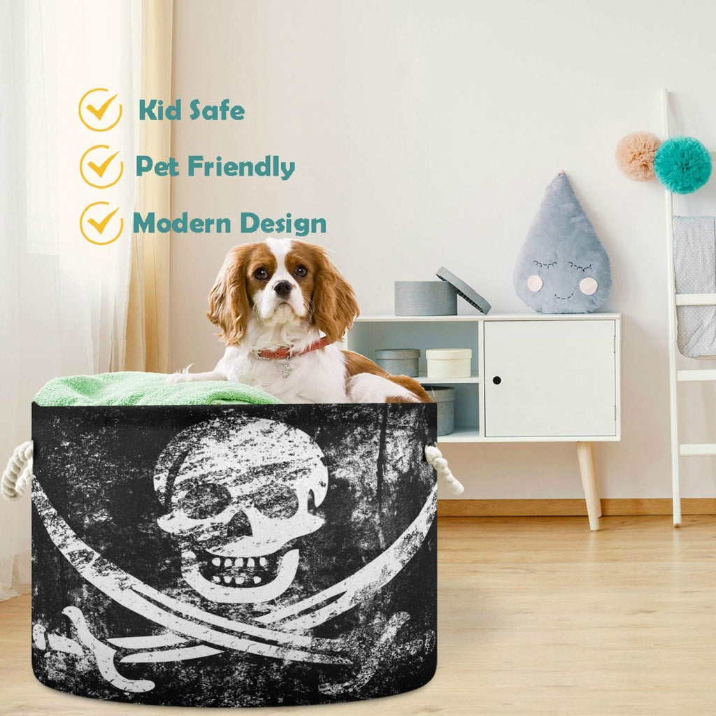 Collapsible Large Capacity Basket Vintage Skull Pirate Flag Clothes Toy Storage Hamper with Durable Cotton Handles