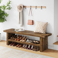 47" 2-Tier Wooden Entryway Bench with Shoe Storage, Rustic Brown