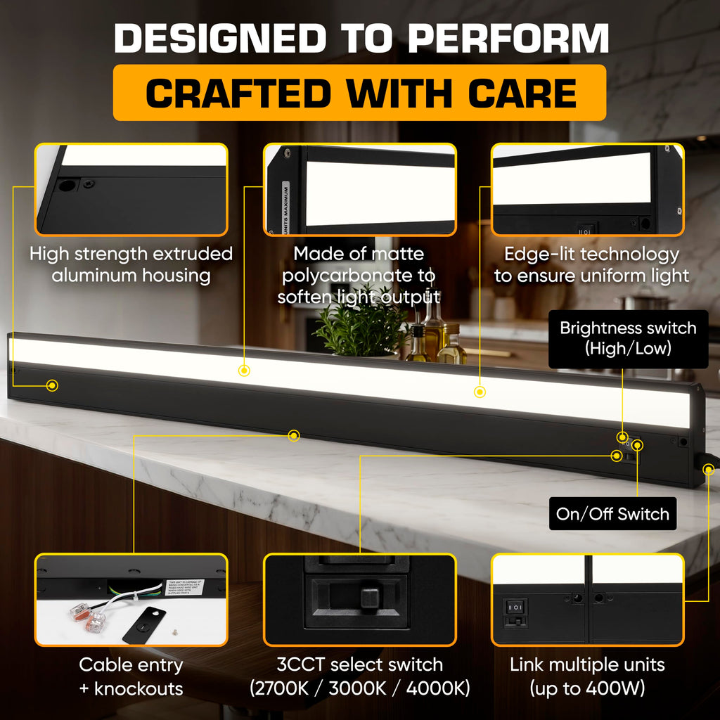 LED Under Cabinet Lighting Hardwired - 40 Inch Black