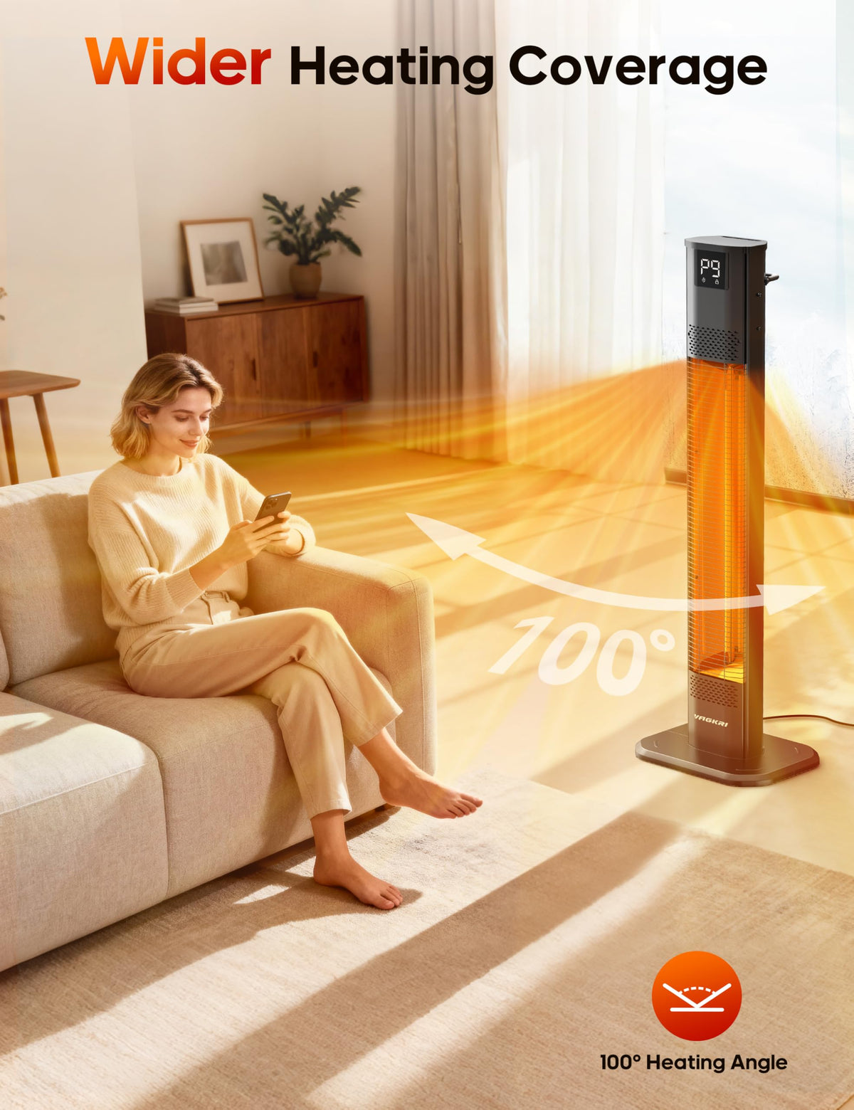 Outdoor Heater, 1s Instant Heating 42in Infrared Patio Heaters, 9 Heat Levels, 24H Timer, IPX5 Waterproof Electric