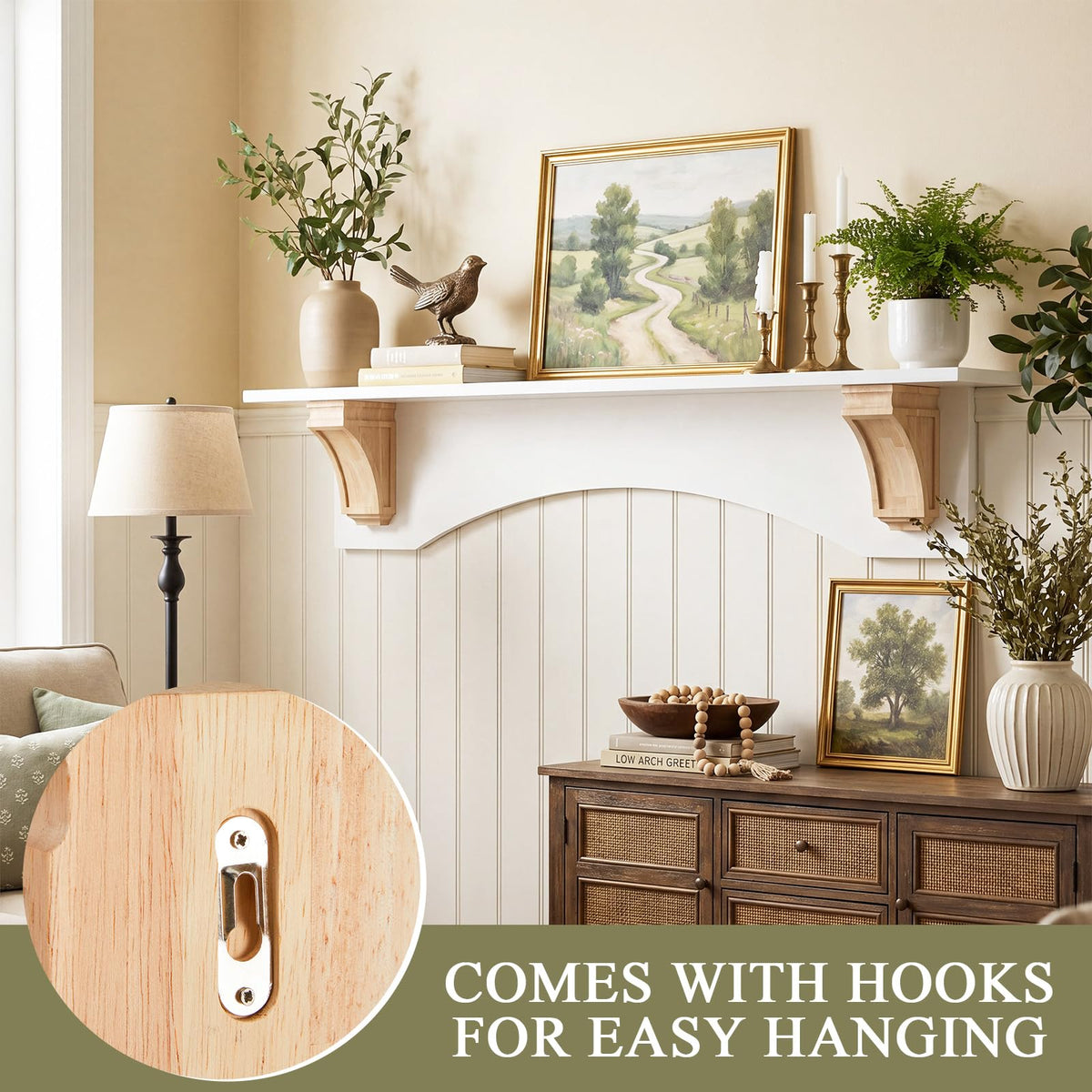 2 Pcs 3-1/2" x 3-7/8" x 6-5/8" Wood Corbels, Wooden Shelf Brackets