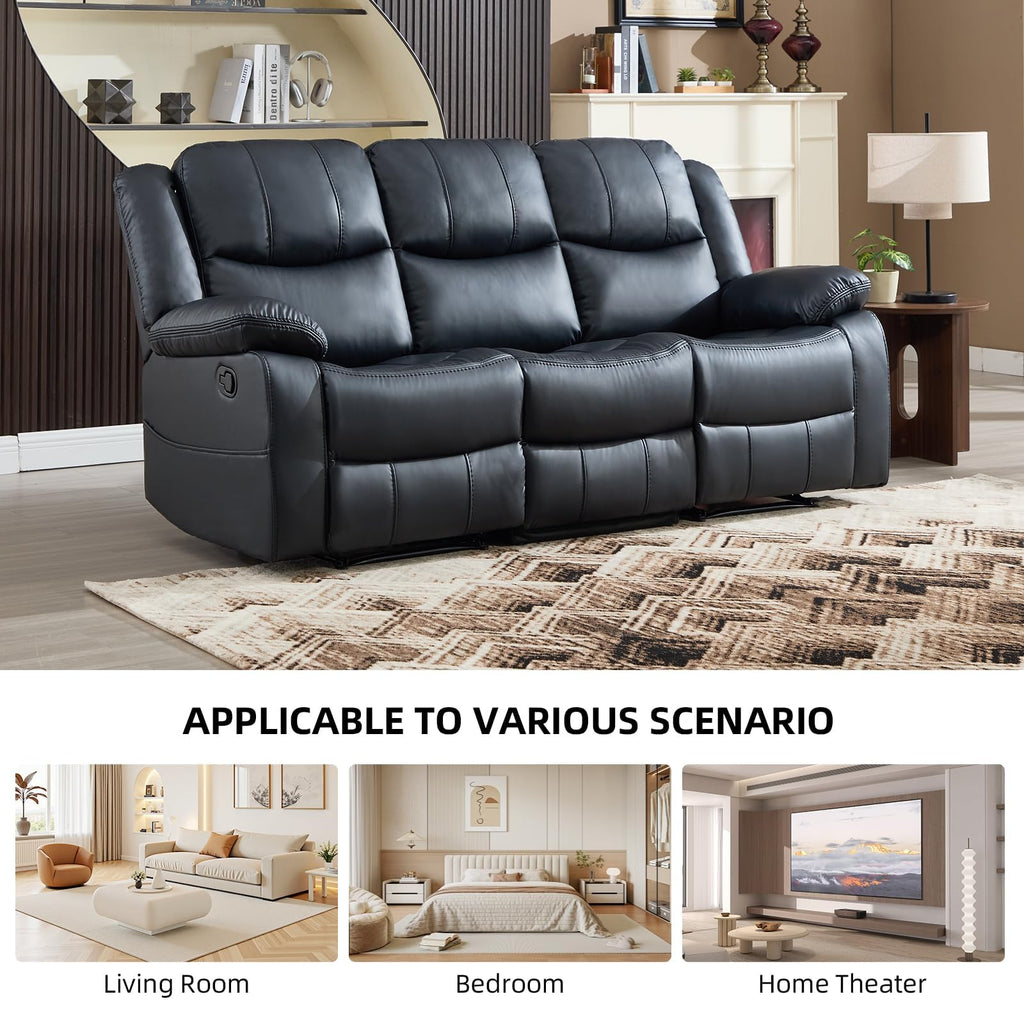 Faux Leather Manual Living Room Furniture Set, Includes 1 Reclining 1 Seat Chair and Two 3 Seat Couch, Mid-Century