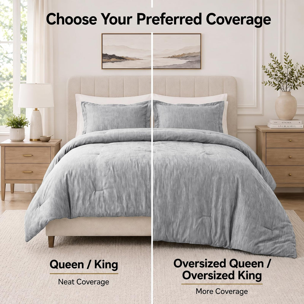 Comforter Set, Heathered Light Grey, 3 Pieces Bedding Sets