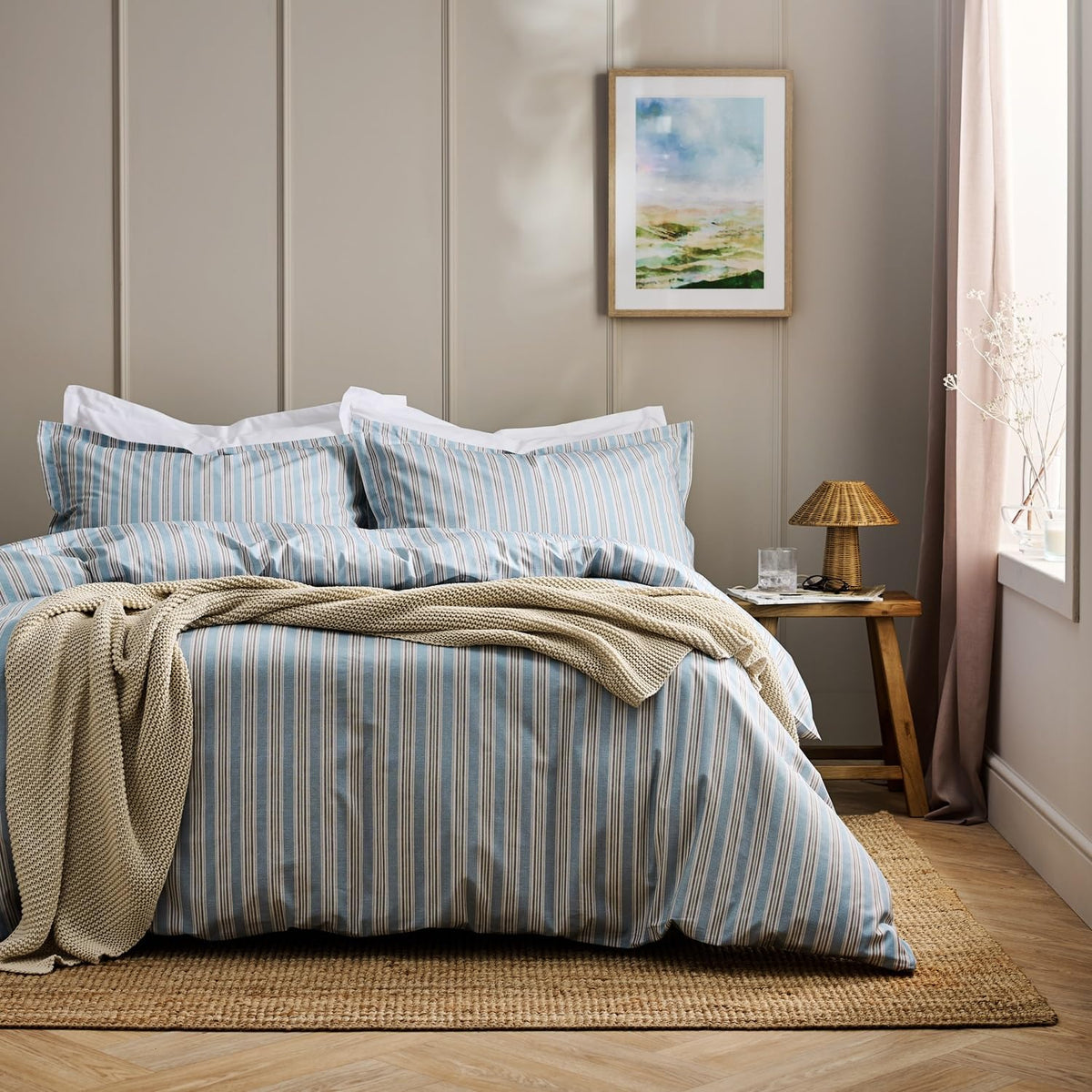 Calder Stripe Duvet Cover Set | 100% Cotton | Cool Crisp Cotton Percale | Heritage Inspired Variegated Stripes