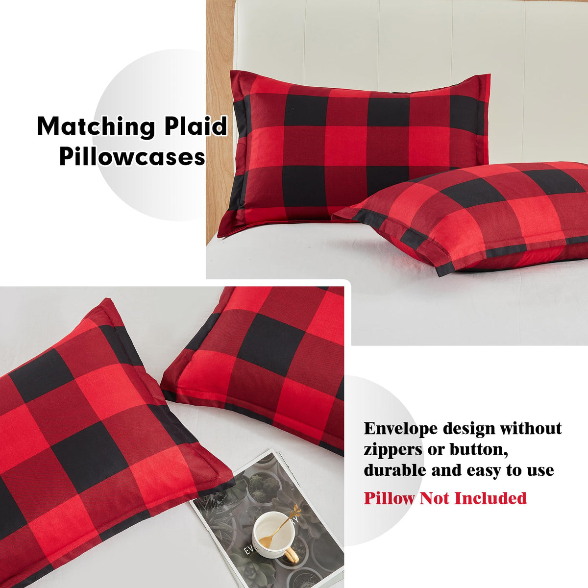 Red Black Buffalo Plaid Comforter Set (66"x90")