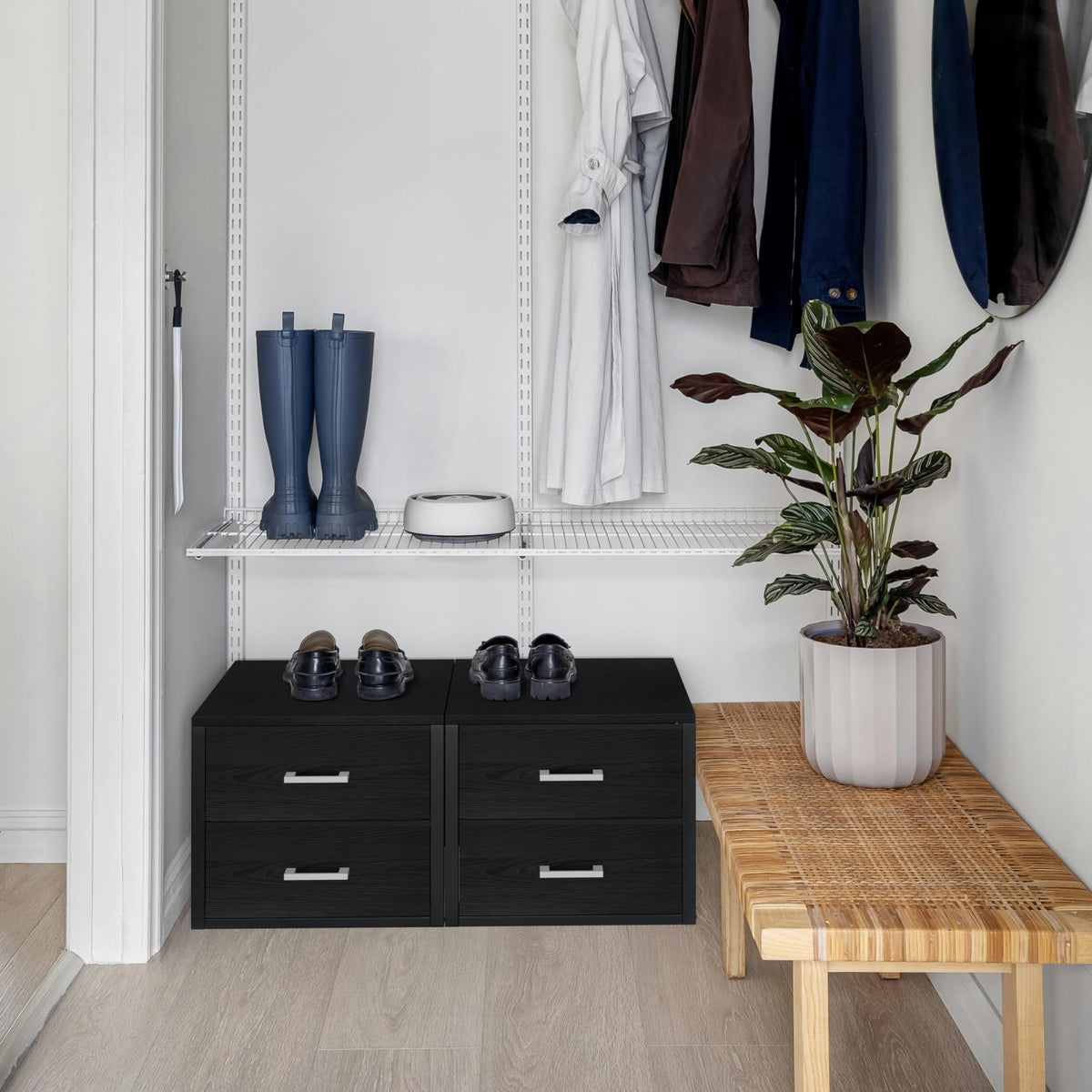 Stackable Storage Drawers Closet Organizers and Storage Fabric Black 2 Drawer Dresser 2 Packs Modern