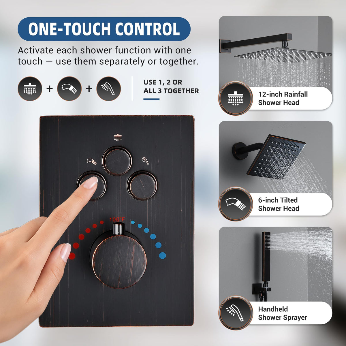 Thermostatic Dual Rainfall Shower System Oil Rubbed Bronze Shower Fixtures