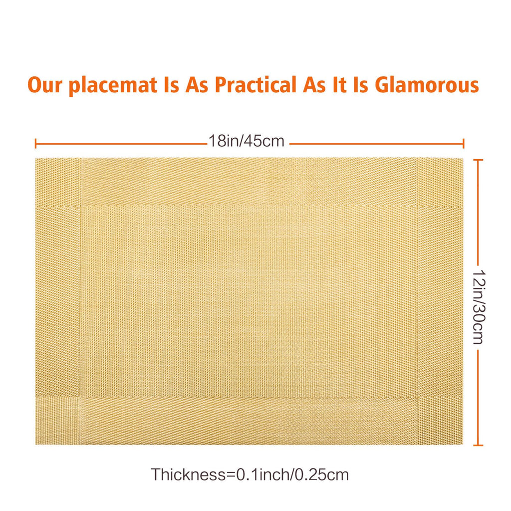 Gold Vinyl Placemats Set of 8,Washable Dining PVC Table Mats
