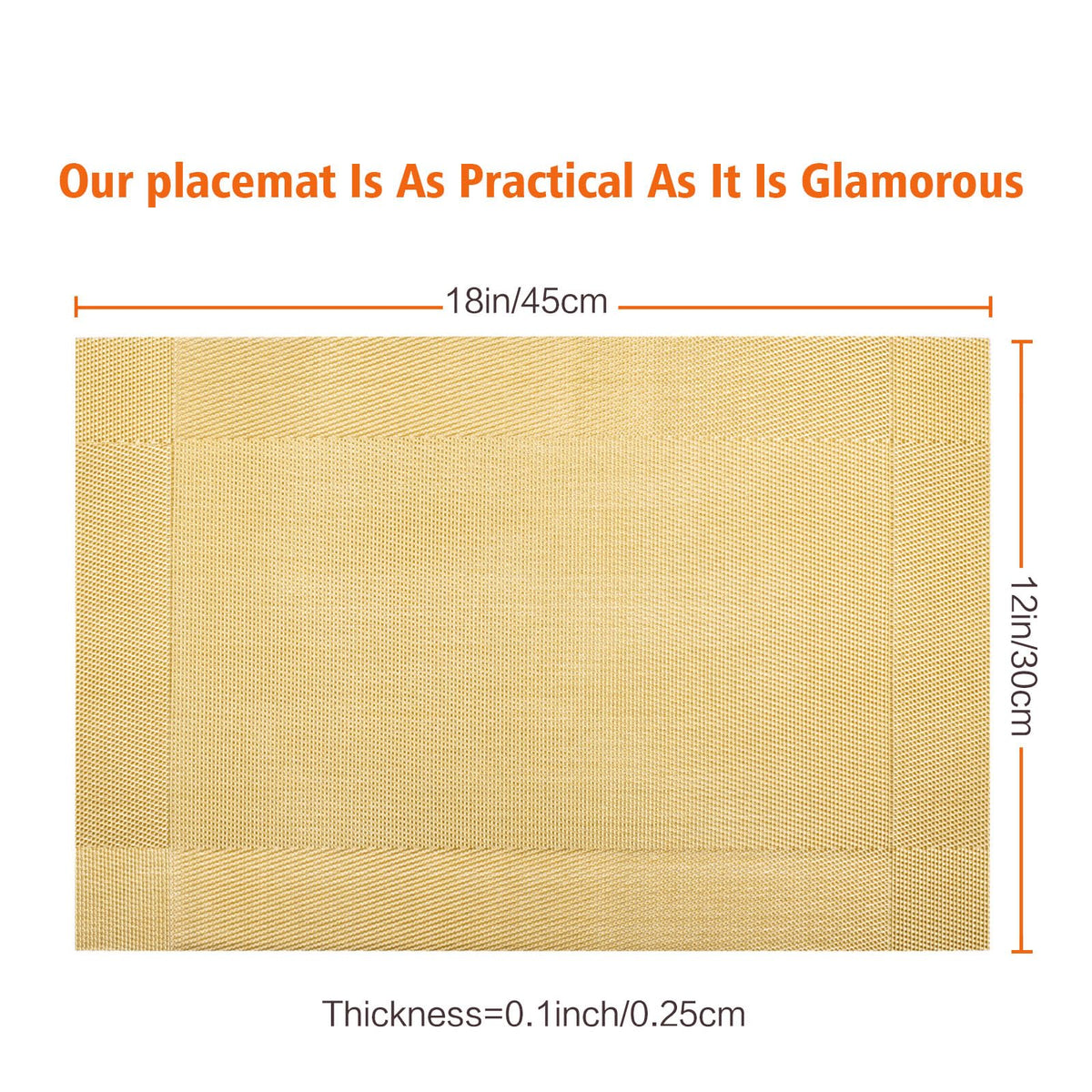 Gold Vinyl Placemats Set of 8,Washable Dining PVC Table Mats