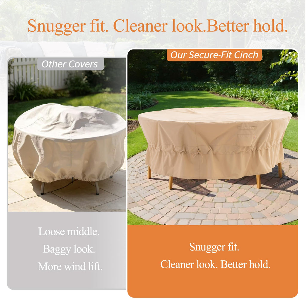 Round Patio Furniture Cover Waterproof, 96" D x 31" H, Beige