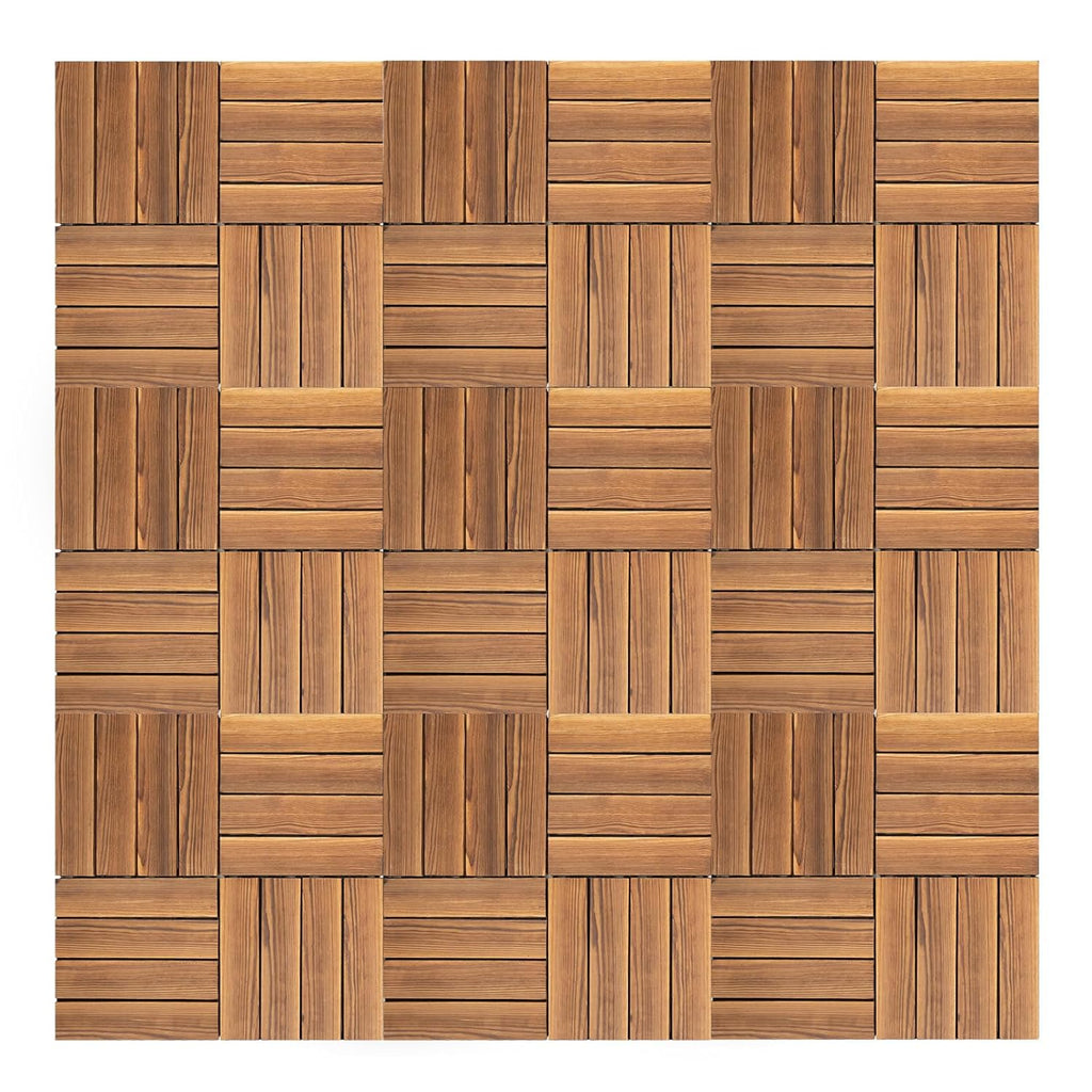 36Pcs 12x12 Inch Hardwood Interlocking Deck Tiles, All-Weather Waterproof Outdoor Flooring for Patio, Sun Terrace & Living Room (Brown)