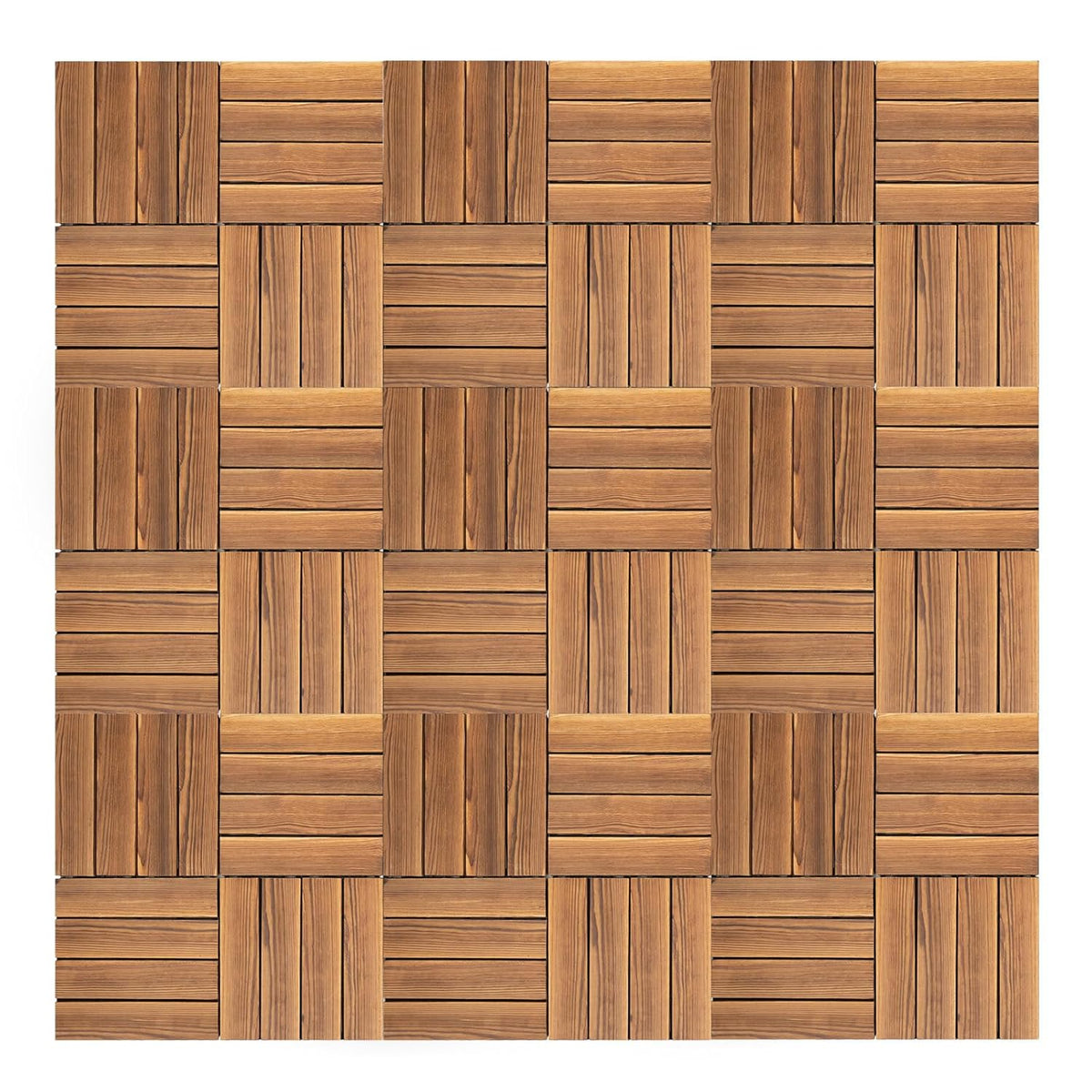 36Pcs 12x12 Inch Hardwood Interlocking Deck Tiles, All-Weather Waterproof Outdoor Flooring for Patio, Sun Terrace & Living Room (Brown)