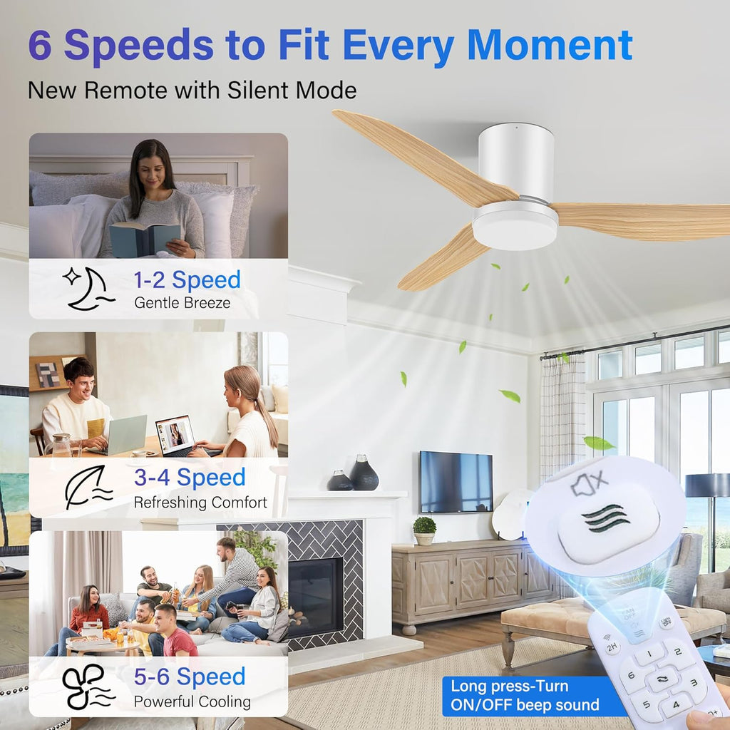 42" Smart Flush Mount Ceiling Fan with Light & Remote