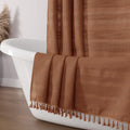 Terracotta - Farmhouse Linen Textured with Tassel, Rustic Striped Heavy Duty Vintage Country Bathroom Curtain