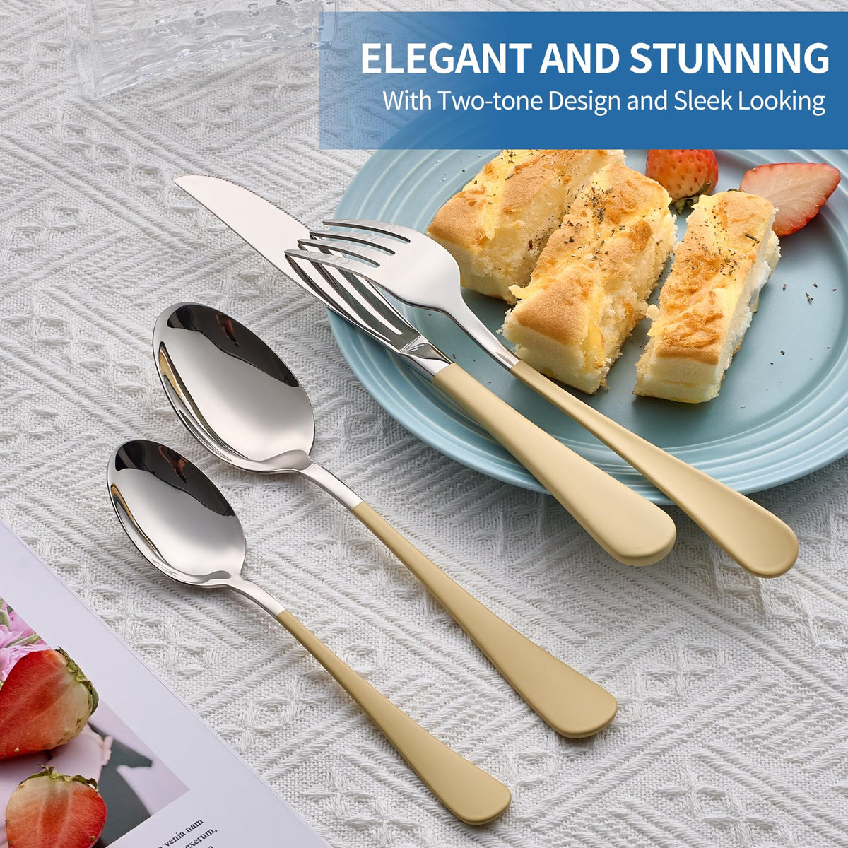 20-Piece Cream Color Silverware Set, 18/0 Stainless Steel Cream Color Handle Flatware Set, Service for 4,Modern