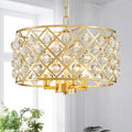 4-Light Gold Crystal Chandelier for Dining Rooms, Modern Glam Hanging Fixture