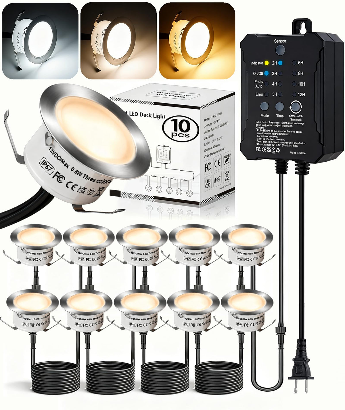 Low Voltage Deck Lights with Transformer Dimmable Timer Circuit Protection and Memory Function and Photocell Sensor