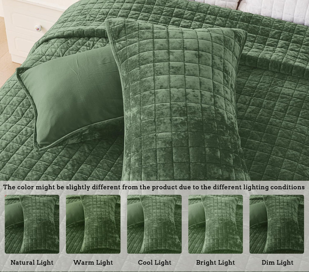 Quilt Set 98x106 Luxurious Velvet Bedding Sets with 2 Pillow Shams 20x36 3 Pieces Ultra Soft Quilted