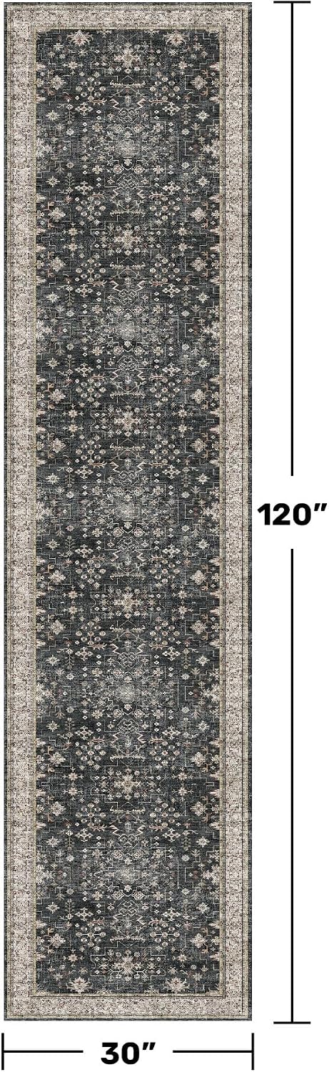 Black Washable 10ft Long Runners for Hallways, Wide Kitchen Runner Rug, Entryway Indoor Rug, Non Slip Rubber