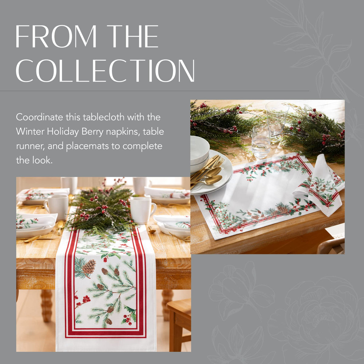 Winter Holiday Berry Fabric Tablecloth, Multicolor - 70" W x 70" L Round