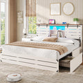 Wooden Bed Frame with Bookcase Headboard and Sliding Barn Door, Farmhouse Bed Frame with Charging
