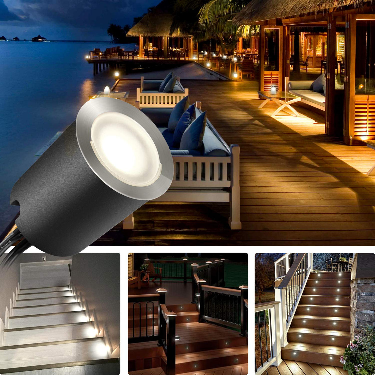 Recessed LED Deck Light Kits with Black Protecting Shell φ32mm, Outdoor Landscape Lighting IP67 Waterproof,12V Low