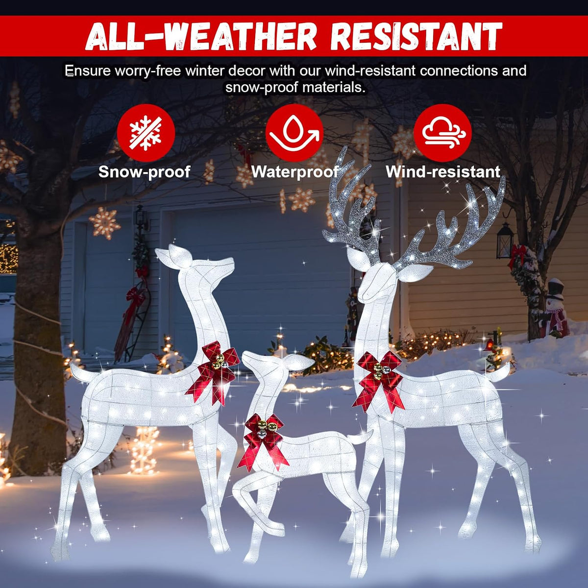 72" Light Up Deer Outdoor Christmas Decorations, 3-Piece Reindeer Set Decor