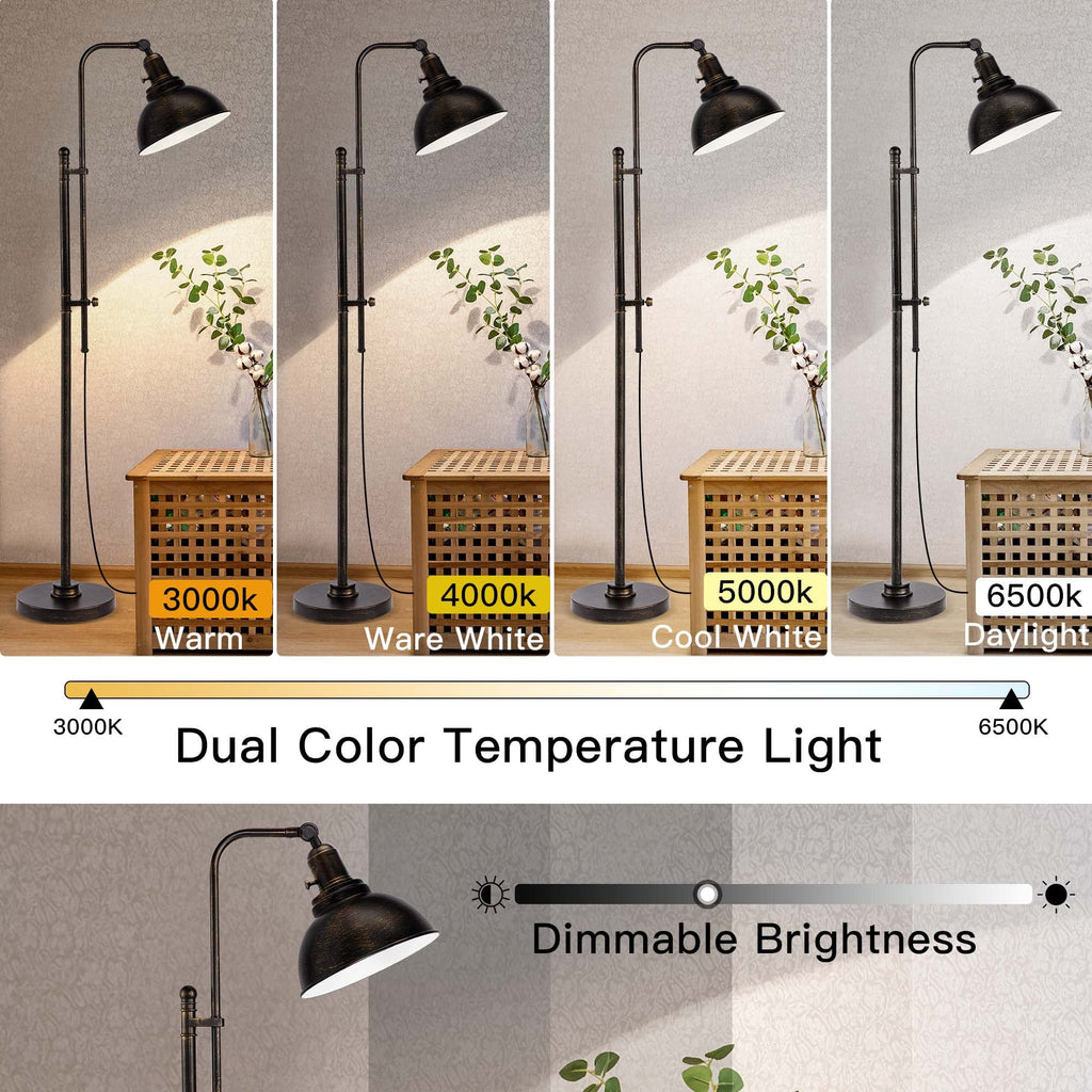 Industrial Floor Lamp Adjustable, Rustic Farmhouse Reading Lamp in Aged Black Finish, Modern Standing Lamp