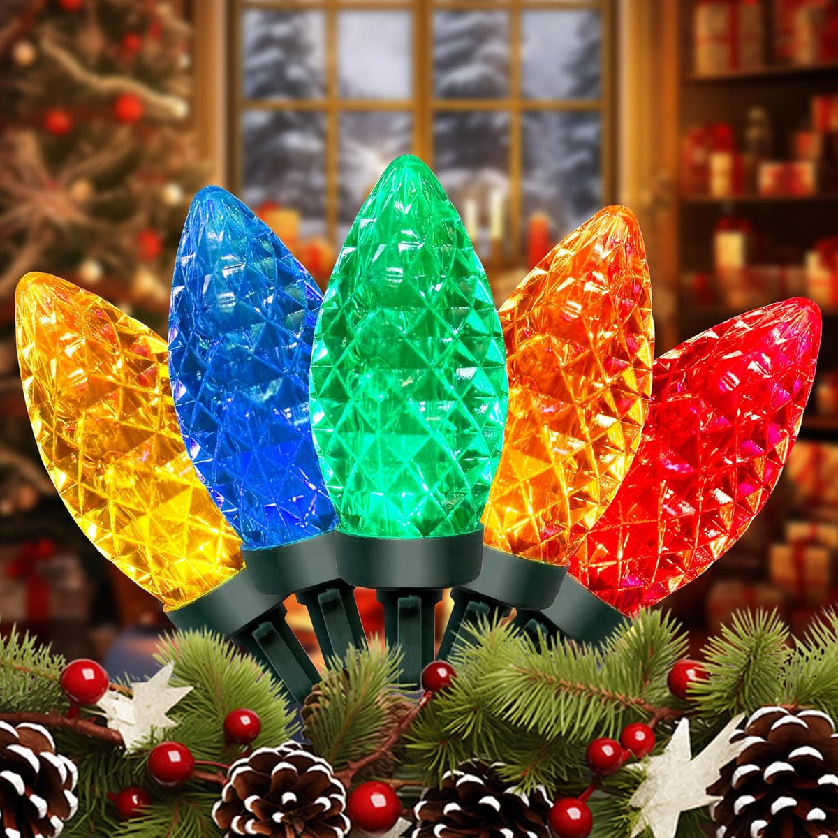 C9 Christmas Lights Outdoor, 26FT 50 LED Waterproof Connectable String Lights for Christmas Tree Roofline Holiday