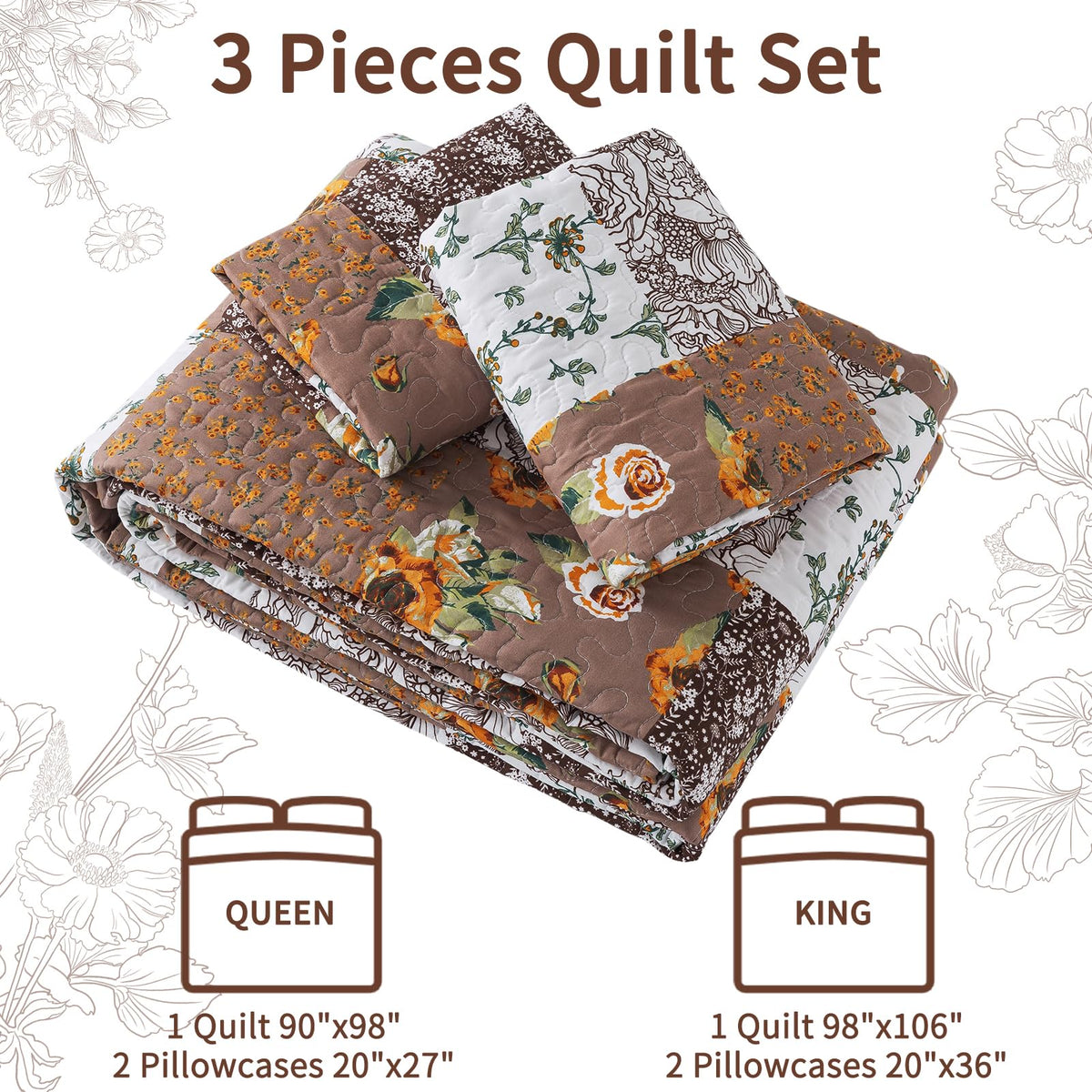 Quilts, Quilt Bedding Set with Floral Pattern
