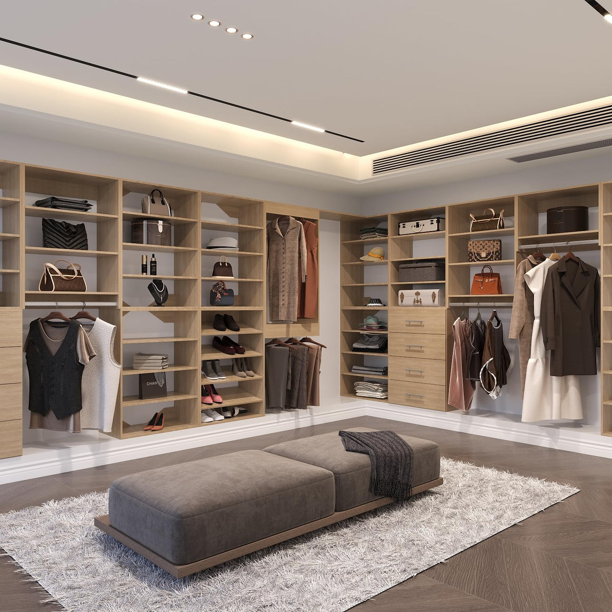 Double Hanging Closet Unit, Modular System Organizer With Storage for Walk In Closets, Clothing Rack Wardrobe for